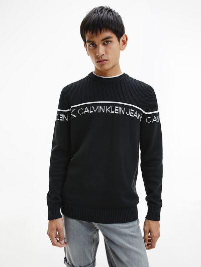 Calvin Klein Ruhák HU337273 | Calvin Klein Combed Cotton Logo Férfi Pulóver Fekete